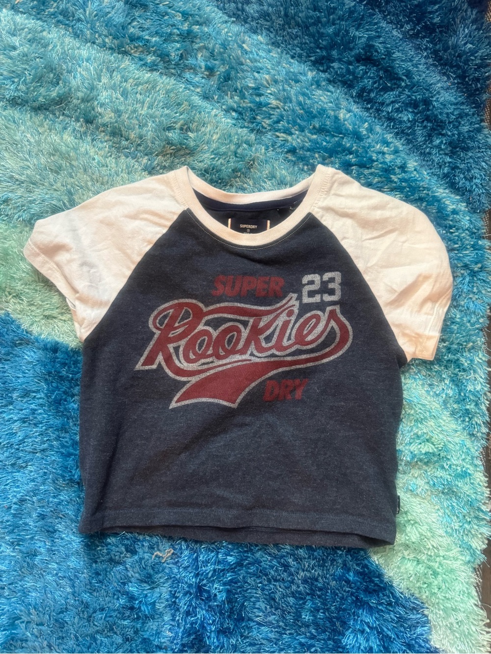 Superdry  'Rookies' Navy & White cropped Raglan Tee XS